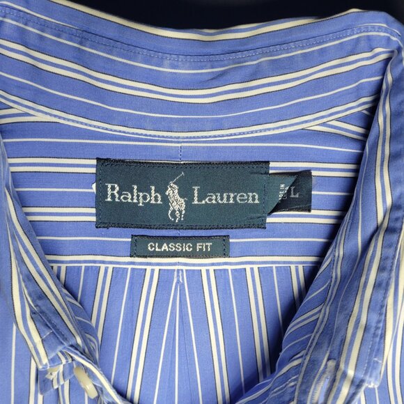 Ralph Lauren Mens Blue and White Striped Long Sleeve Shirt Size Large - Picture 6 of 13